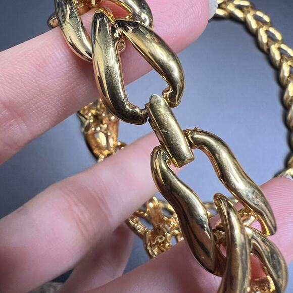 Vintage Napier Gold Tone Chucky Chain Chocker Necklace Bracelet Set - Picture 7 of 8